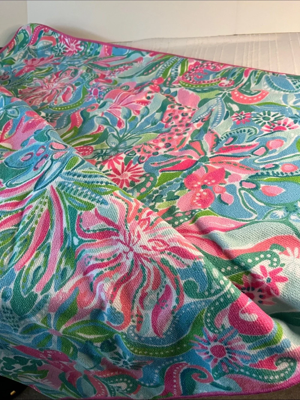 Lilly Pulitzer Oversized Beach Lounge Towel featuring a vibrant, tropic print